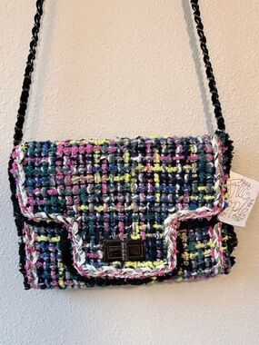 Free People Multicolor Tweed Crossbody Bag in Black, Pink, Blue, Yellow